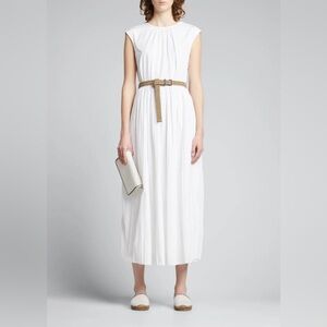 Brunello Cucinelli Pleated Poplin Belted Midi Dress